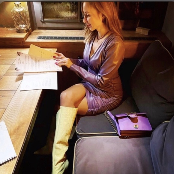 Blogger Fave Zara purple/lavander faux leather ruched mini dress - Picture 7 of 16